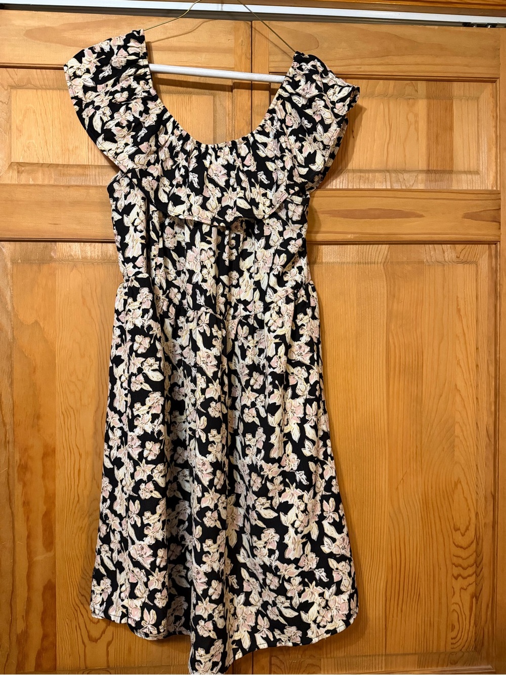 Xhilaration Black Floral Ruffle Neck Dress